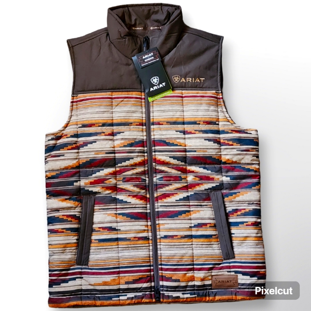 Like New Men's Ariat Chimayo Crius Aztec Saltillo Brown Insulated Vest Small